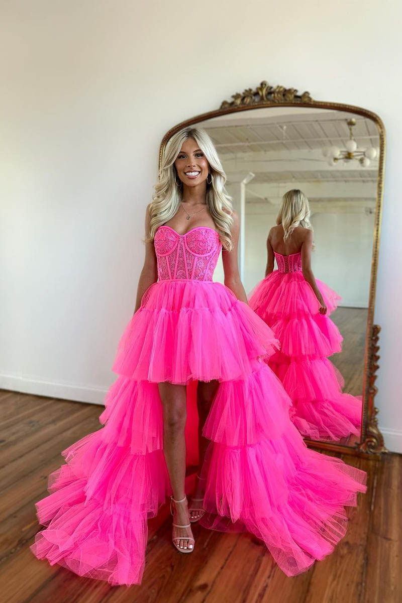 long pink hoco dress